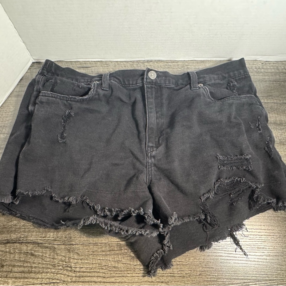 Aerie Black Distressed Jean Shorts